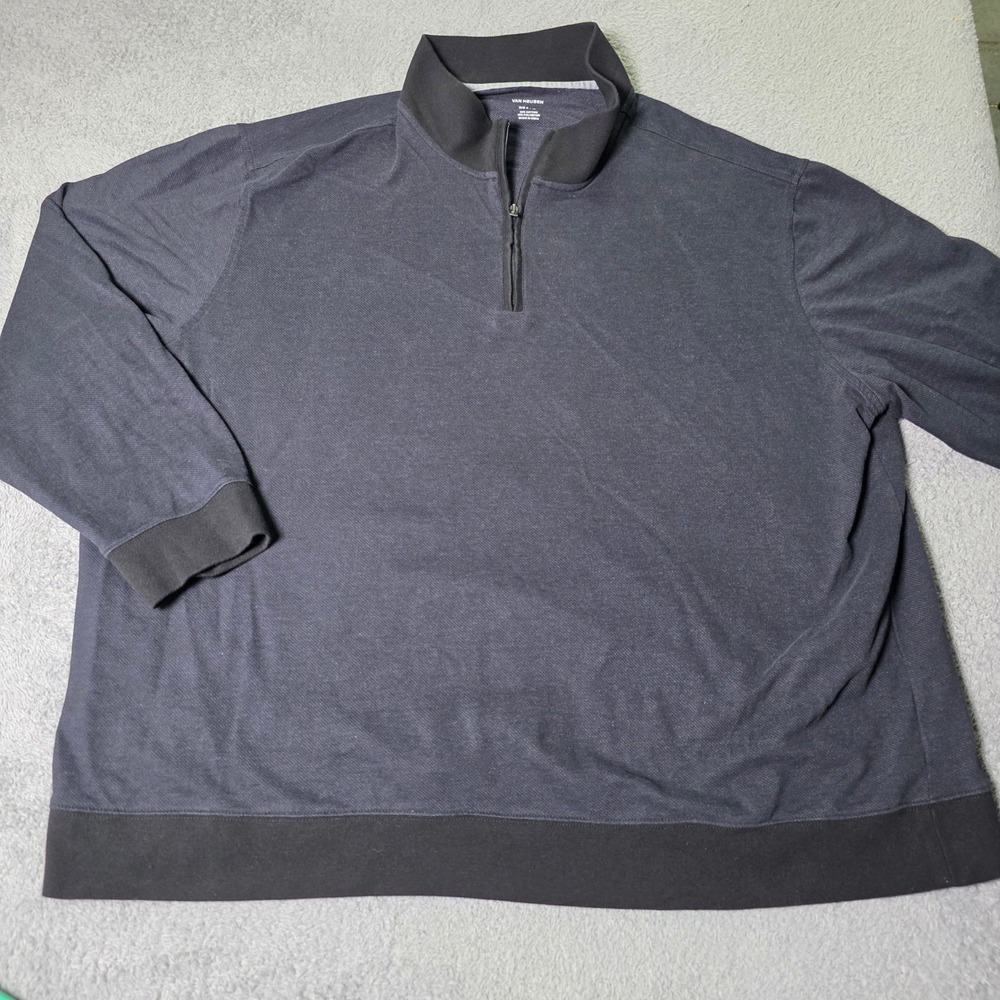 Van Heusen Mens 4XLT Quarter Zip Pullover Navy Blue Ribbed Trim Big & Tall